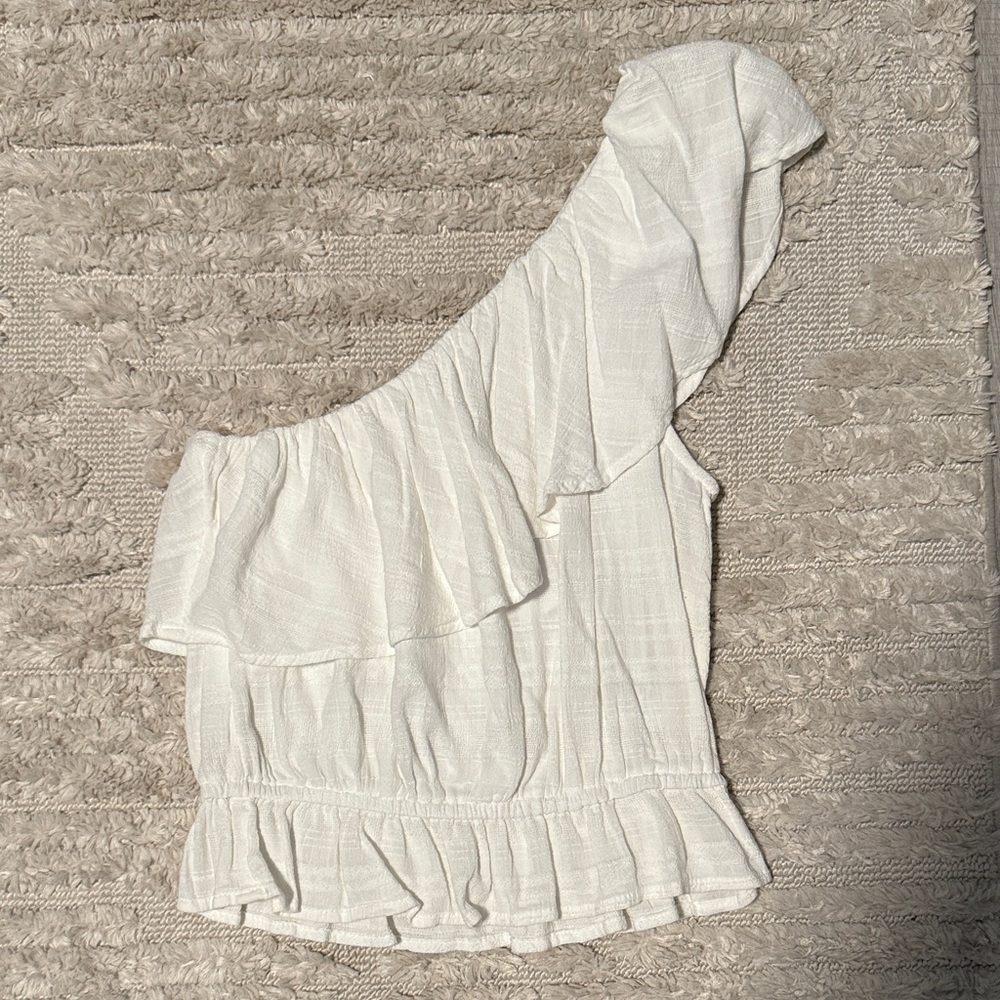 White One-Shoulder Ruffle Top